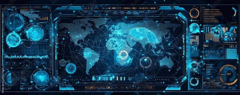 Poster A set of digital frames for a HUD interface. Conceptual futuristic techno background with digital frames. Abstract techno background for a HUD.