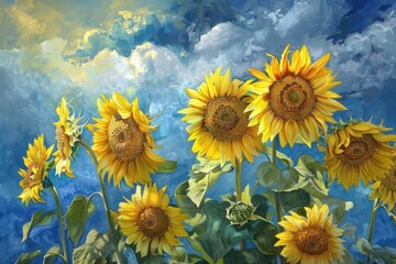 Sunflowers Against a Blue Sky