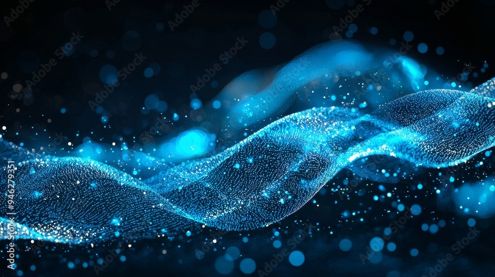 Aufkleber An illustration background of blue particles flowing in a virtual reality universe on a futuristic digital graphic.