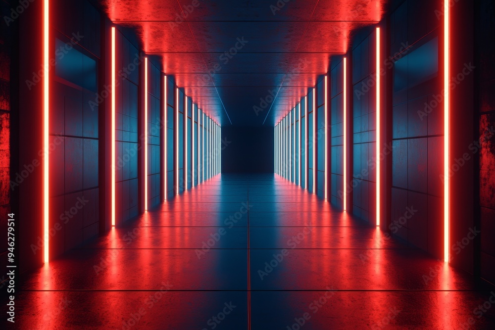 Aufkleber a futuristic sci fi background in an empty dark room. 3d illustration.