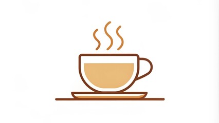 A minimalist illustration of a steaming cup of coffee with a simple, bold line icon design, set against a crisp white background, evoking warmth and coziness.