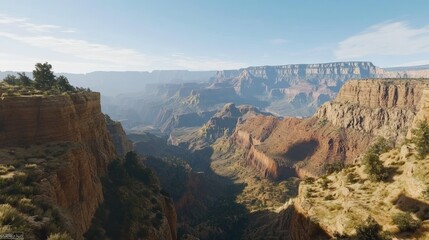 Fototapeta premium Scenic shot of the Grand Canyon, breathtaking cliffs, clear skies, ample room for copy