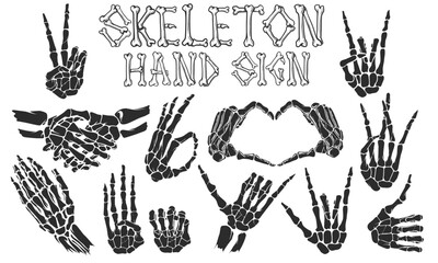 Set of Skeleton hand gestures. Skeleton hand sign vector illustration