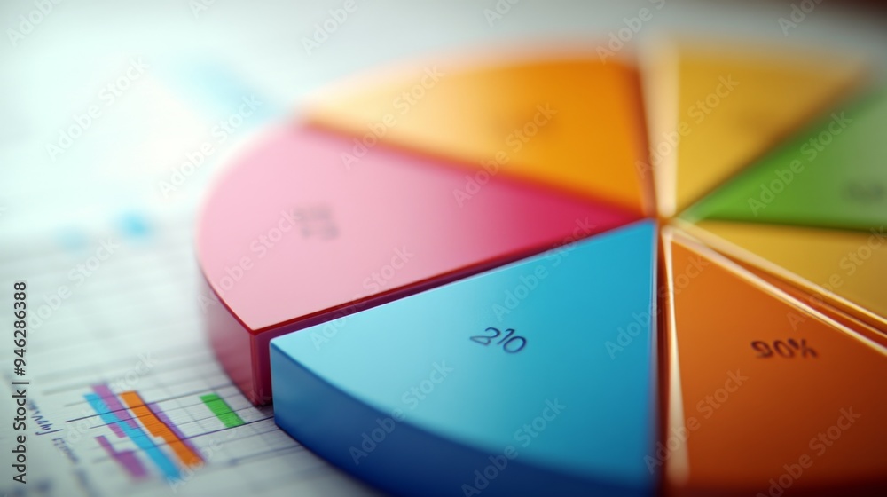 Aufkleber a detailed close-up of a financial pie chart with labeled segments and percentages, showcasing budge