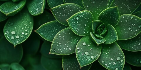 Obraz premium Macro Close-up of Succulent Plant Leaf with Water Droplets - Nature's Intricate Beauty