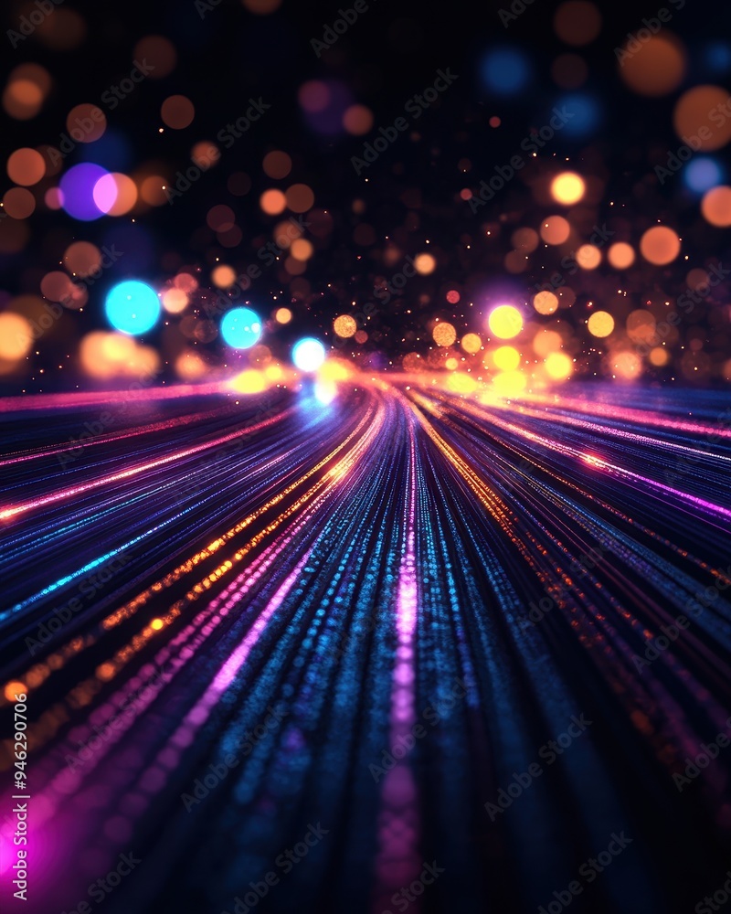Aufkleber Colorful abstract background with glowing lines and bokeh lights, creating a futuristic and vibrant atmosphere.