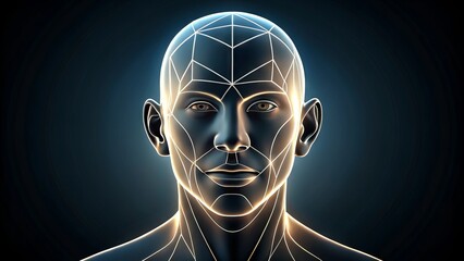 A simplified outline of a human head in white on a dark background, highlighting the shape and curves of the face, nose, and facial features.