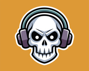 skull with headphone sticker and t shirt design vector illustration