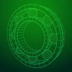 Roller bearing. Circular round rotating bearings used in industry for heavy equipment mechanical work and engineering. Wireframe low poly mesh vector illustration.