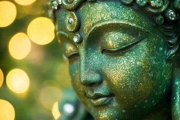 Serene Green Tara Portrait with Forest Green and Pearl Background in High-Definition Wallpaper Style