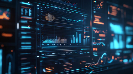 Obraz premium Digital dashboard displaying real-time effects of economic policy changes on small businesses, concept of targeted economic support