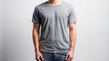 Obraz premium A soft, worn-in gray T-shirt with a relaxed fit, casual texture, and subtle wrinkles, perfect for everyday comfort and laid-back style.
