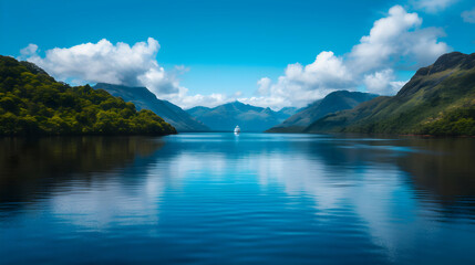 Large Body Water With Mountains The Backgr