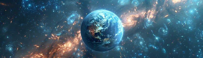 Obraz premium Dramatic Cosmic Storm Surrounding Powerful Planet Earth in the Universe