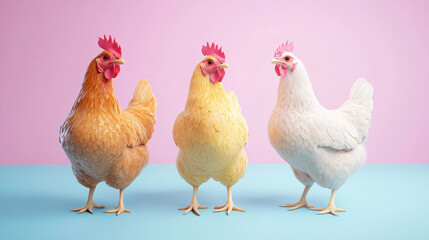 Fototapeta premium Organic chicken, farm-raised and free-range, 3D illustration