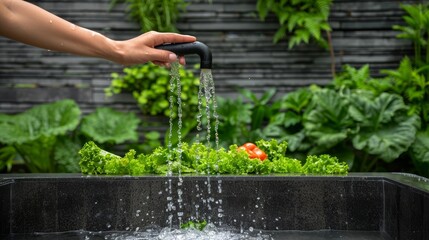 Sleek kitchen showcase  fresh vegetables cleaned under running water for healthy meal prep