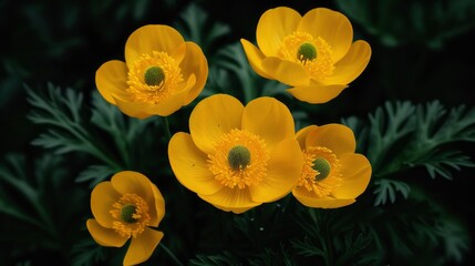 Fototapeta premium Vibrant Yellow Flowers Blooming in Green Foliage