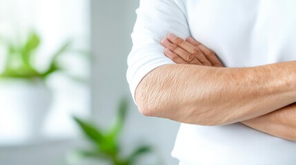 Obraz premium Close-up of rough, scaly skin on the elbow, a common area affected by dermatitis, elbow dermatitis, skin texture