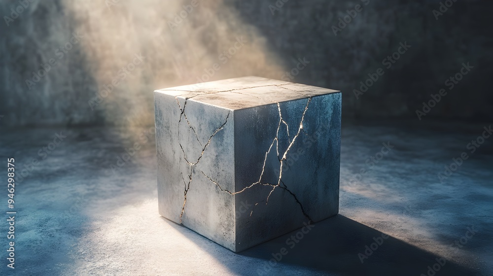 Poster a conceptual 3d render of a box with cracks forming on its surface as if it s about to burst open wi