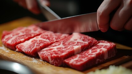 cutting meat with knife