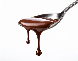 chocolate dripping from a spoon isolated on white background