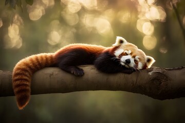 Red panda sleeping of a tree limb