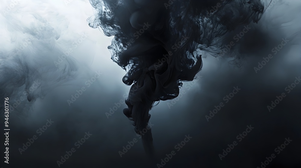 Poster conceptual image of darkness spreading like ink across a canvas gradually consuming the light and cr