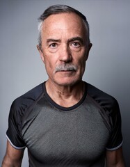 Obraz premium Close-up portrait of a mature man between 50 and 60 years old, masculine, with tanned skin, wearing sportswear, serious, thoughtful.