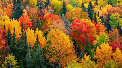 the vibrant colors of a forest in peak autumn foliage