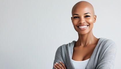 Bald Woman Radiates Confidence A Tribute to Breast Cancer Awareness Beauty of Woman in concept Breast Cancer Awareness