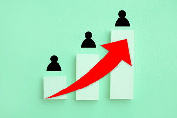 People population increase; Red Arrow up with growing bar graph