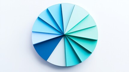 Obraz premium A financial pie chart with segmented slices showing investment distribution, with each segment in different shades of blue and green against a white backdrop.
