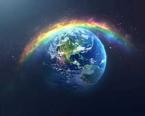 Fototapeta premium Vibrant Rainbow Colored Atmosphere Encircling the Earth Representing Hope and Diversity for Our Planet