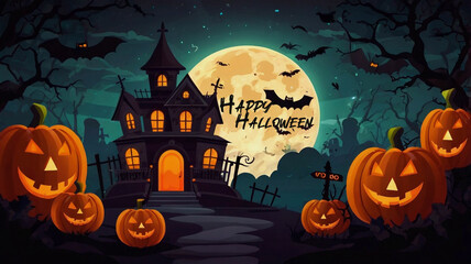 Fototapeta premium Halloween background Banner with pumpkin and bats
