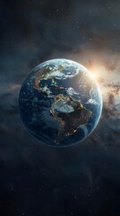 Fototapeta premium Glowing Crystal Earth Radiating Light and Energy into the Boundless Cosmic Expanse