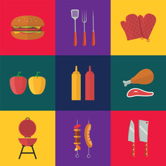 Flat BBQ icon collection