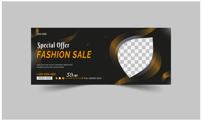 Facebook cover page design web banner template in clean Black. Minimalist beauty fashion sale promotion can be used to promote business, products, and cosmetics.