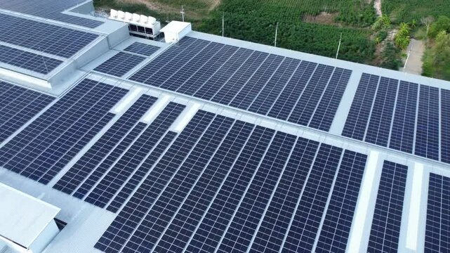 Solar Panels Installed on Building Roofs to Generate Electricity and Reduce Costs, Sustainable Energy Solution, Sunlight-Powered Electricity, Renewable Energy Technology, Eco-Friendly Power, Green Bui