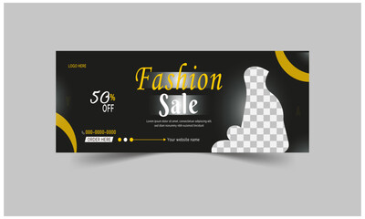 Facebook cover page design web banner template in clean Black. Minimalist beauty fashion sale promotion can be used to promote business, products, and cosmetics.
