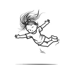 Girl with Long Hair Jumping with Arms Outstretched