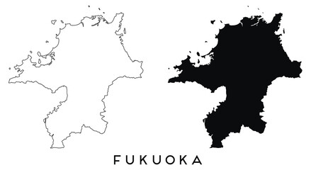 Fukuoka map outline and black silhouette vector