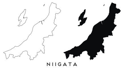Fototapeta premium Niigata map outline and black silhouette vector