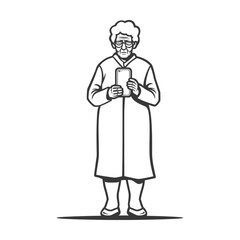 Elderly Woman in a Robe Using a Smartphone
