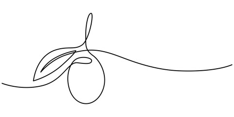 Continuous Line Drawing of Olive Icon. Hand Drawn Symbol Vector Illustration, Olive Brunch Vector Illustration. Fruit, Green, Mediterranean Cuisine, Olive Oil, Aroma, Olive Minimal linear 