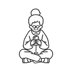 Elderly Woman in Glasses Sitting Cross legged Using Smartphone