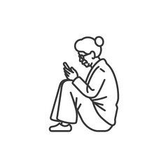 Fototapeta premium Elderly woman sitting and using a phone