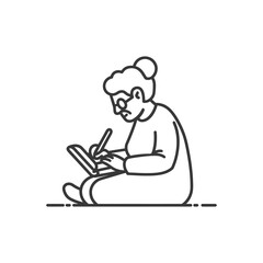 Elderly Woman Using a Laptop While Sitting on the Floor