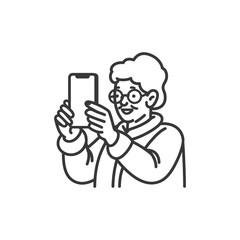 Elderly Woman Using Smartphone and Smiling