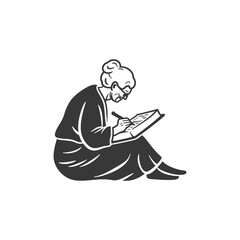 Elderly woman writing in a book while sitting