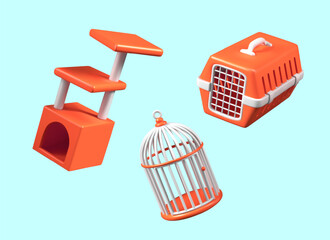 Empty accessories for keeping and transporting animals, birds